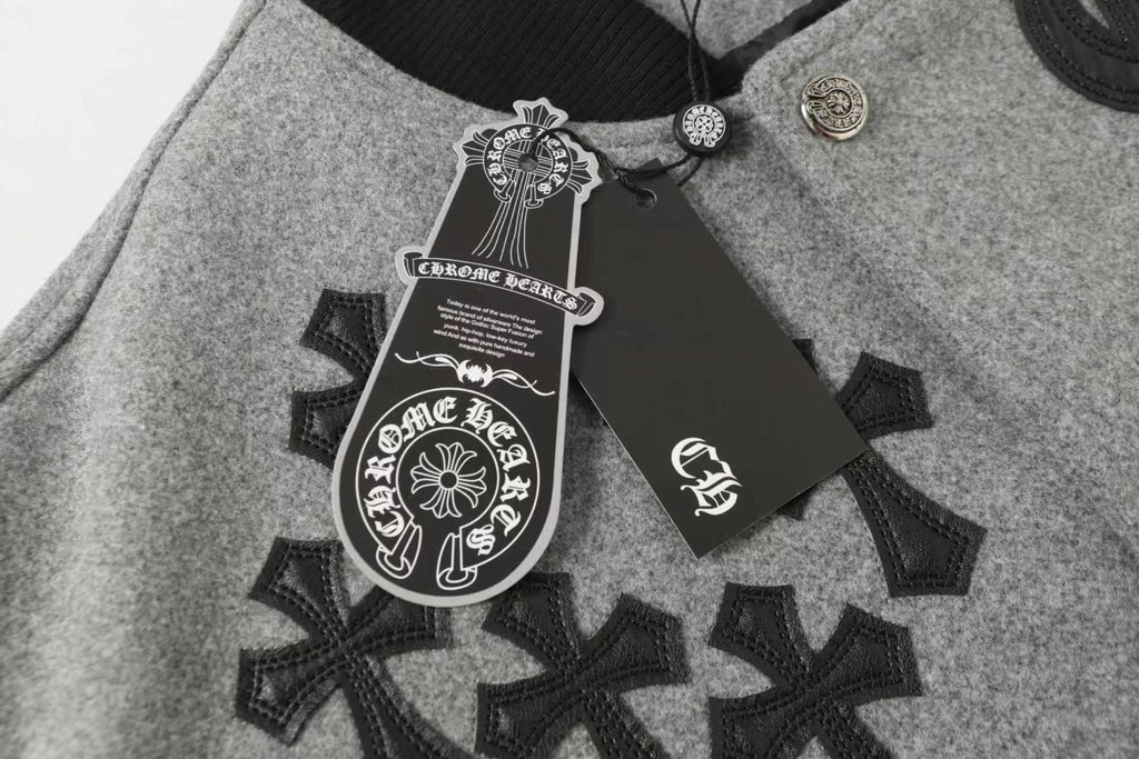 Multi Cross Varsity Jacket - Grey Black Street Jacket 2215