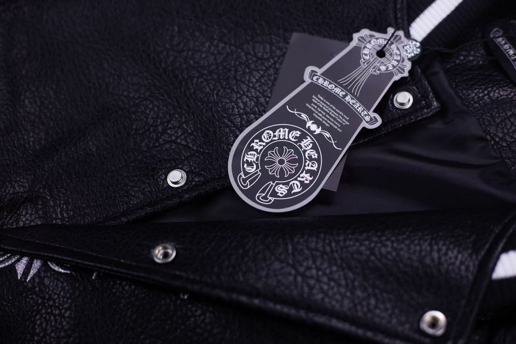 Embroidered Sleeve Varsity Jacket - Black Streetwear Coat 5577